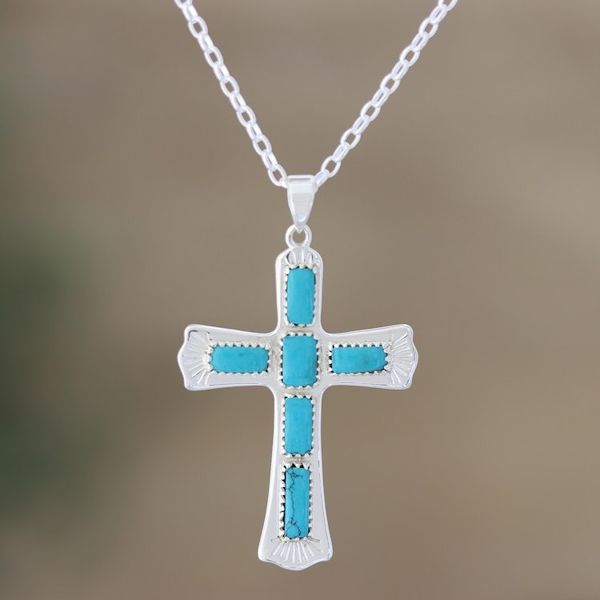 Alternate image for Unisex Sterling Silver Pendant Necklace with Cross Motif Heavenly Message