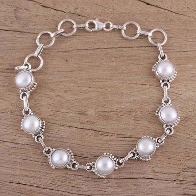 Alternate image for Cultured Pearl and Sterling Silver Link Bracelet from India Charming Orbs