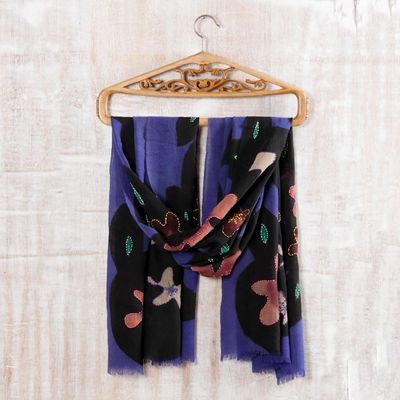 Alternate image for Modern Lapis and Black Wool Shawl from India Lapis Allure