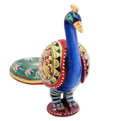 Alternate image for Hand Carved Multicolored Peacock Figurine from India Posturing Peacock