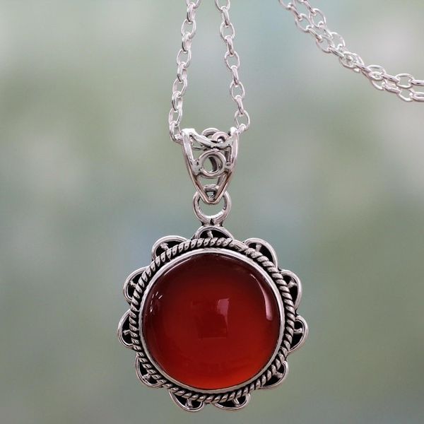 Alternate image for Indian Handcrafted Sterling Silver and Carnelian Necklace Burst of Passion
