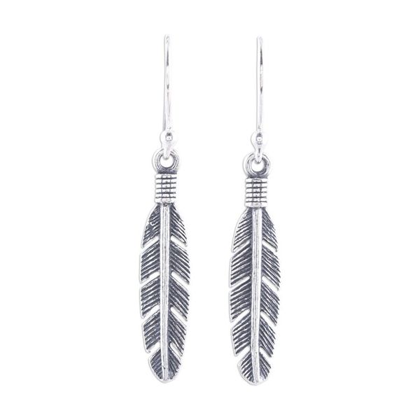 Alternate image for Sterling Silver Feather Dangle Earrings from India Light Touch