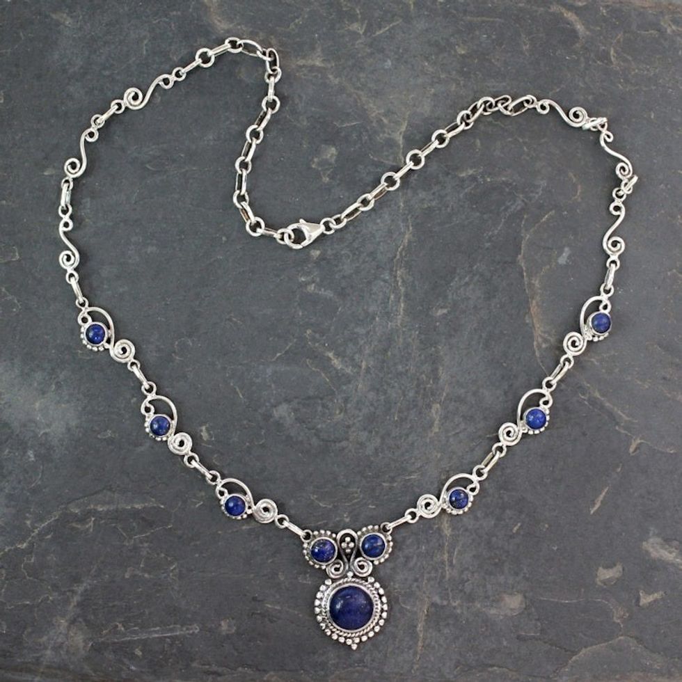 Indian Sterling Silver and Lapis Lazuli Necklace 'Meerut Magic'