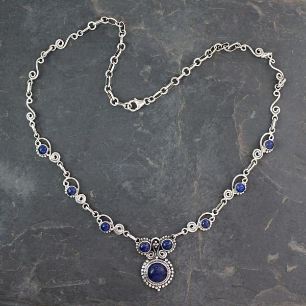 Alternate image for Indian Sterling Silver and Lapis Lazuli Necklace Meerut Magic