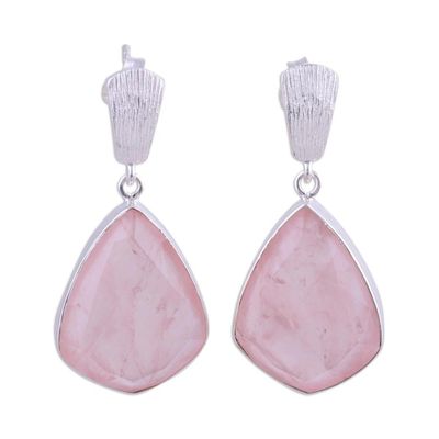 Alternate image for 34 Carat Rose Quartz and Silver Dangle Earrings Blushing Romance