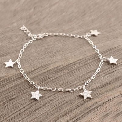 Alternate image for Hand Crafted Sterling Silver Charm Bracelet from India Dancing Stars