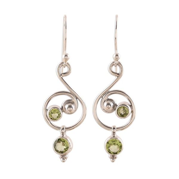 Alternate image for Faceted Peridot Dangle Earrings from India Swirling Royal