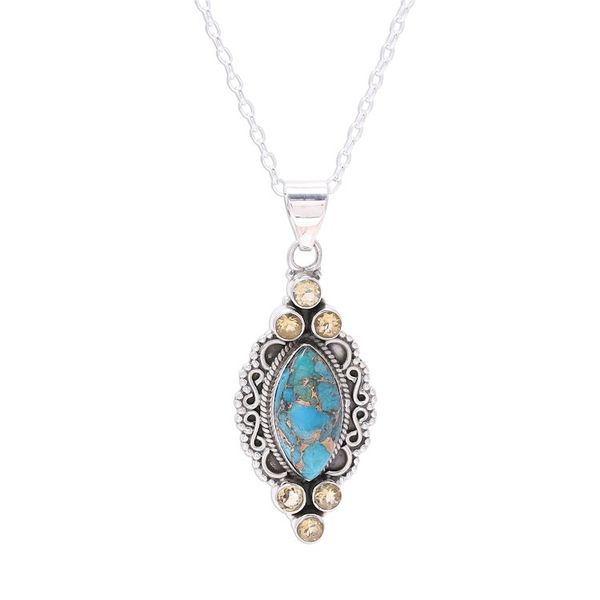 Alternate image for Sterling Silver Citrine Composite Turquoise Ocean Necklace Ocean in Sunlight