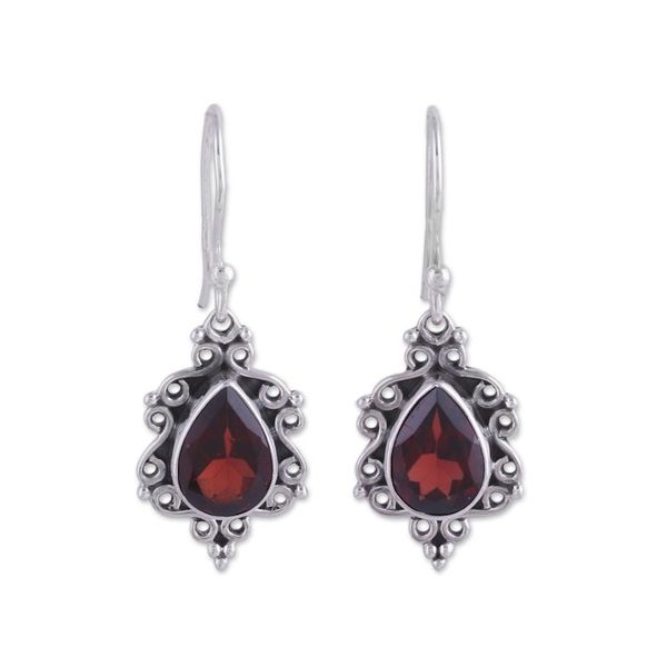 Alternate image for Sterling Silver and Garnet Dangle Earrings from India Red Intricacy