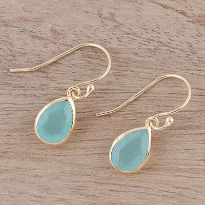 Alternate image for Gold Plated 4-Carat Chalcedony Dangle Earrings from India Fantastic Drops