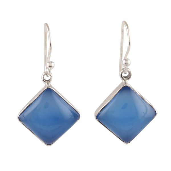 Alternate image for Square Blue Chalcedony Dangle Earrings Crafted in India Sky Squares