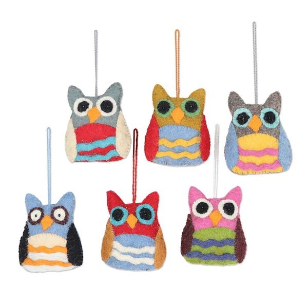 Alternate image for Multicolored Felt Owl Ornaments Set of 6 Magical Owls