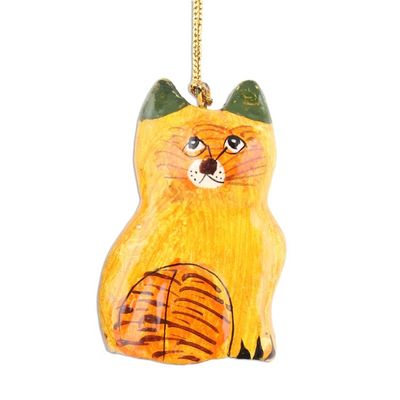 Alternate image for Set of 5 Handcrafted Papier Mache Cat Theme Ornaments Cute Kitty Cats