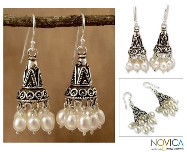 Alternate image for Pearl chandelier earrings Indian Ivory