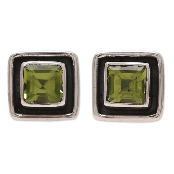 Alternate image for Square Peridot Stud Earrings from India Verdant Frame
