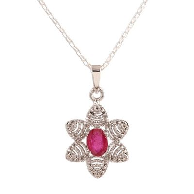 Alternate image for Foral Faceted Ruby Pendant Necklace from India Snow Flower