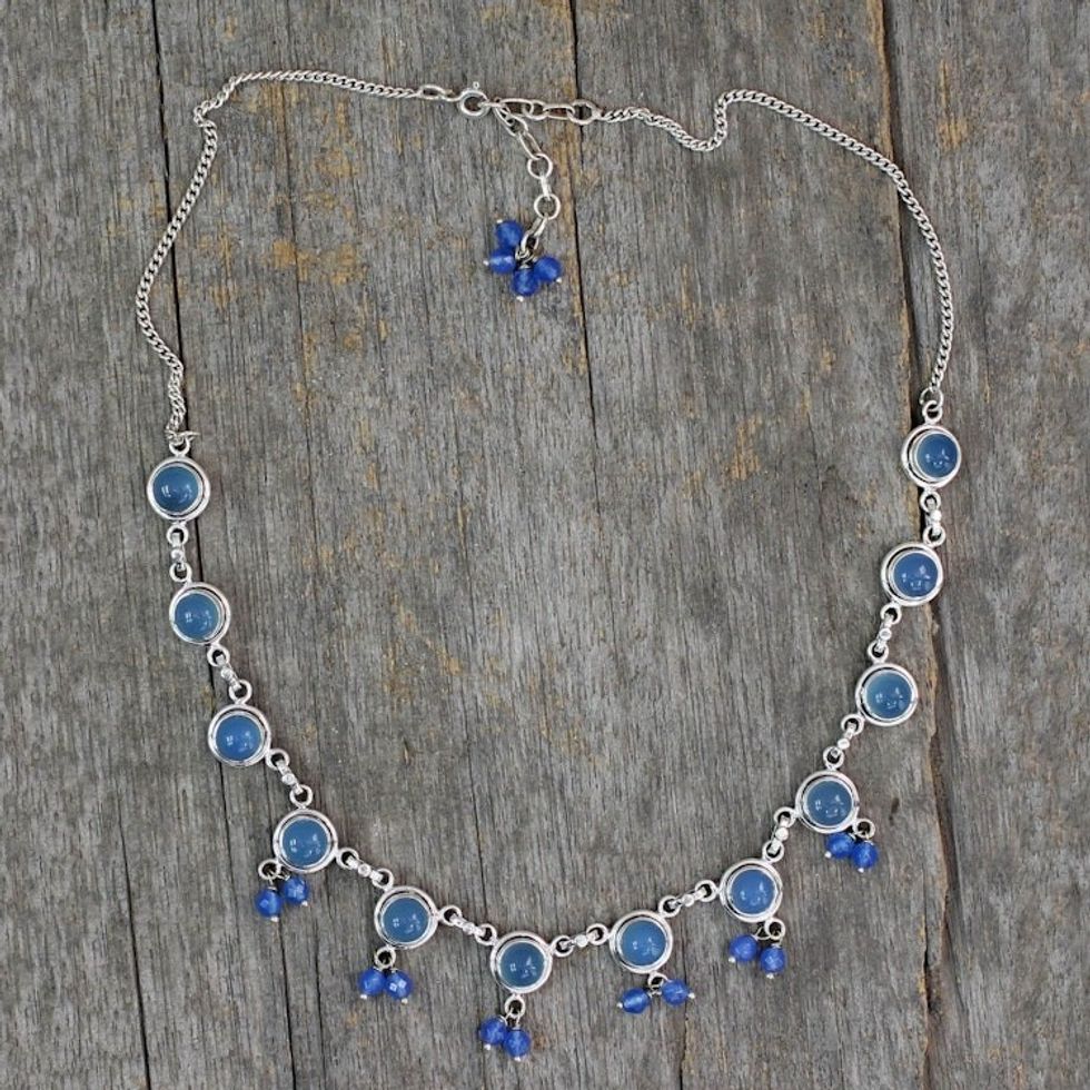 Handmade Sterling Silver Waterfall Chalcedony Necklace 'Sky Dancer'