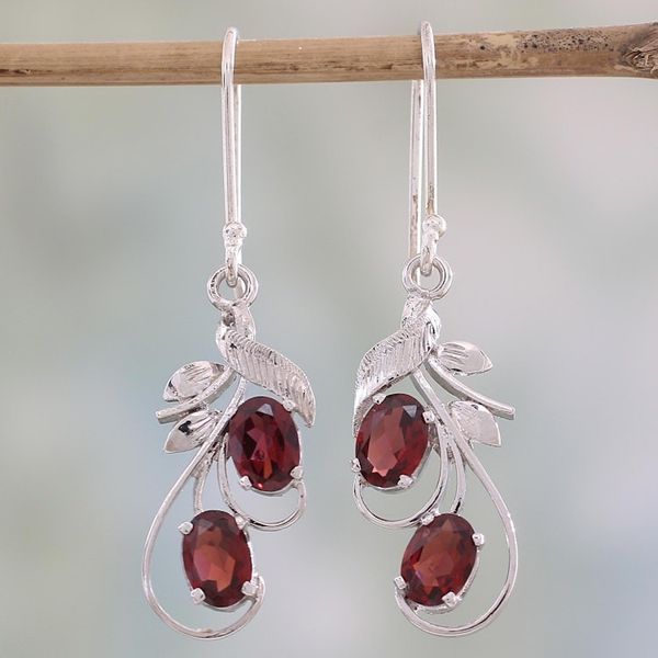 Alternate image for Handcrafted Garnet and Sterling Silver Dangle Earrings Crimson Passion