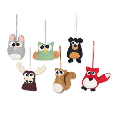 Alternate image for Handcrafted Wool Ornaments set of 6 Woodland Friends