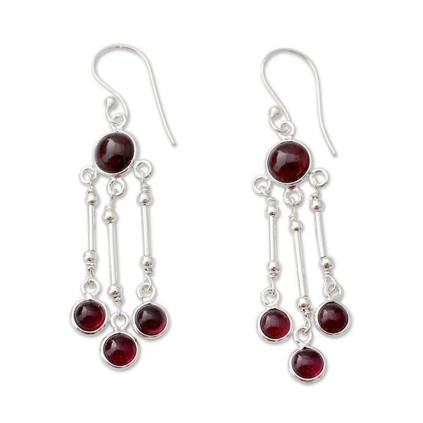 Alternate image for India Handmade Garnet Chandelier Earrings in Sterling Silver Dreamer