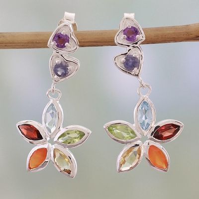 Alternate image for Multi Gemstone and Sterling Silver Floral Heart Earrings Floral Hearts