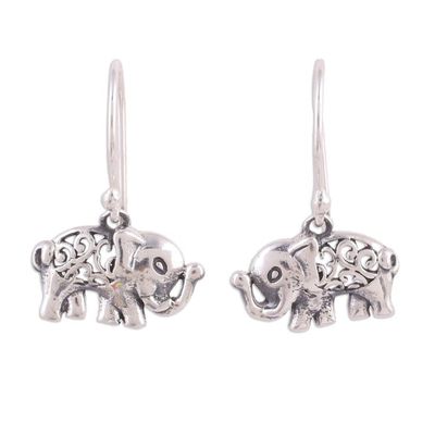 Alternate image for Jali Motif Sterling Silver Elephant Dangle Earrings Elephant Appeal