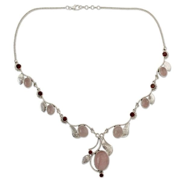 Alternate image for Handmade Necklace Rose Quartz and Garnet from India Dew Blossom