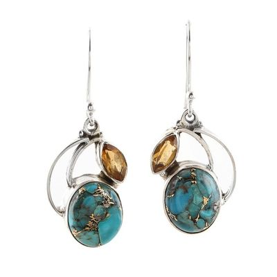 Alternate image for Composite Turquoise and Citrine Silver Dangle Earrings Modern Mystique
