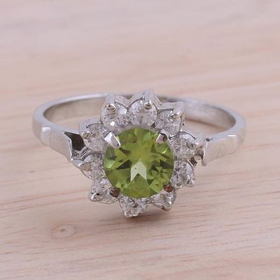Alternate image for Sparkling Peridot Cocktail Ring from India Verdant Glimmer