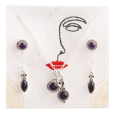 Alternate image for Handmade Amethyst and Sterling Silver Jewelry Set Passionate Purple