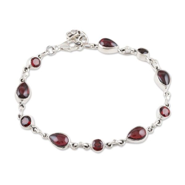 Alternate image for Garnet and Sterling Silver Link Bracelet Crimson Simplicity