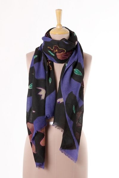 Alternate image for Modern Lapis and Black Wool Shawl from India Lapis Allure