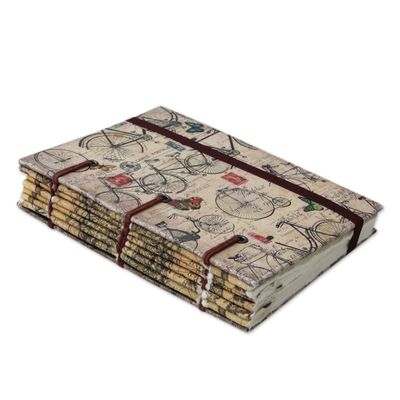 Alternate image for Artisan Crafted Journal with 60 Pages Blank Handmade Paper Vintage Bike Journeys