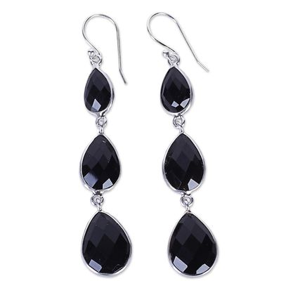 Alternate image for Triple Onyx Stone Dangle Earrings with Sterling Silver Magical Elegance