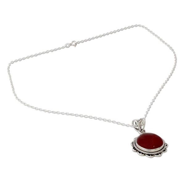 Alternate image for Indian Handcrafted Sterling Silver and Carnelian Necklace Burst of Passion
