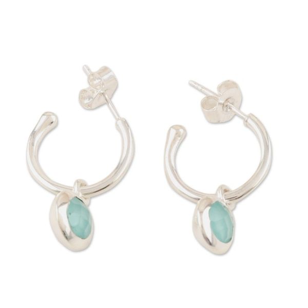 Alternate image for Sterling Silver Half-Hoop Earrings with Chalcedony Stones Glam Green