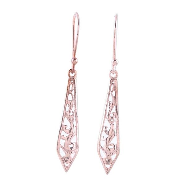 Alternate image for Rose Gold Plated Sterling Silver Dangle Earrings from India Sword of Delhi
