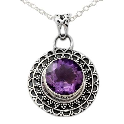 Alternate image for Ornate Sterling Silver and Amethyst Pendant Necklace Maharashtra Princess