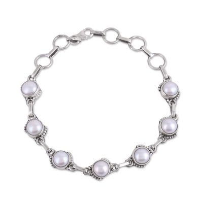Alternate image for Cultured Pearl and Sterling Silver Link Bracelet from India Charming Orbs