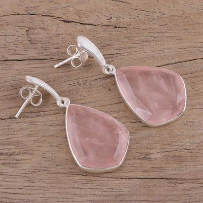 Alternate image for 34 Carat Rose Quartz and Silver Dangle Earrings Blushing Romance