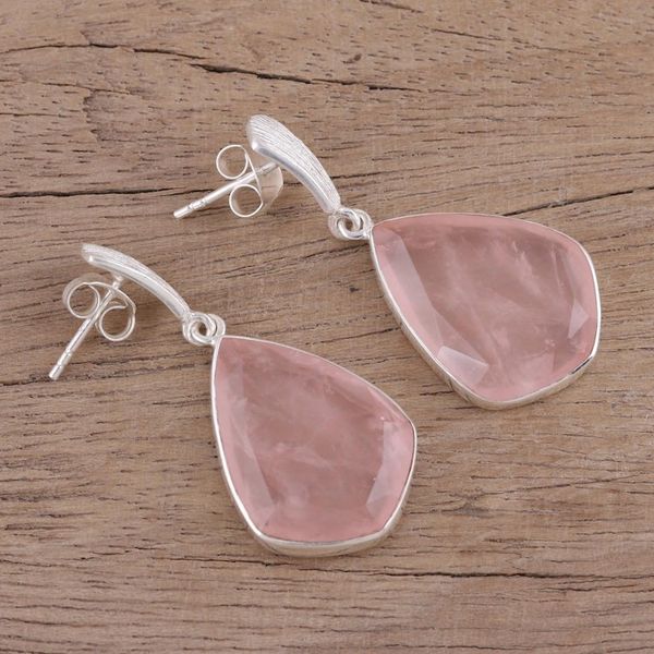 Alternate image for 34 Carat Rose Quartz and Silver Dangle Earrings Blushing Romance