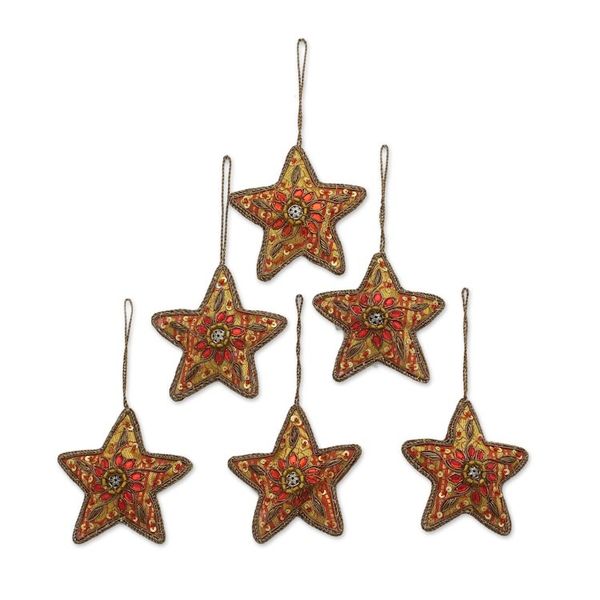 Alternate image for Set of Six Beaded Star Ornaments from India Brilliant Stars
