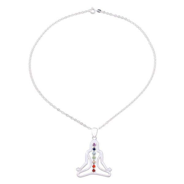 Alternate image for Chakra Silhouette Multi-Gemstone Pendant Necklace from India Radiant Chakra