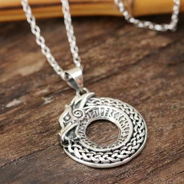 Alternate image for Circular Sterling Silver Dragon Necklace from India Dragon Ouroboros