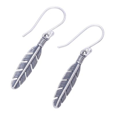 Alternate image for Sterling Silver Feather Dangle Earrings from India Light Touch