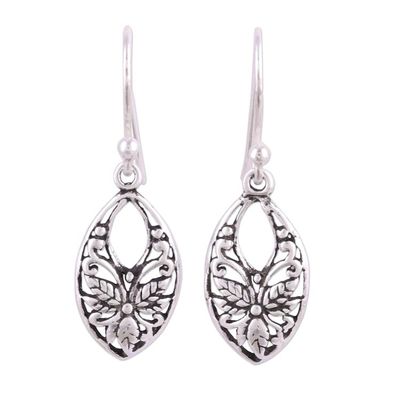 Alternate image for Leaf and Flower Themed Sterling Silver Dangle Earrings Bygone Flowers