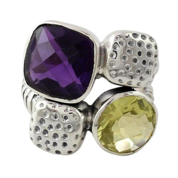 Alternate image for Handmade Amethyst and Lemon Quartz Sterling Silver Ring Sparkling Temptation