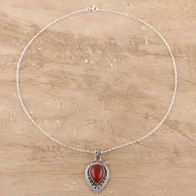 Alternate image for Red-Orange Carnelian Teardrop Pendant Necklace from India Red-Orange Drop
