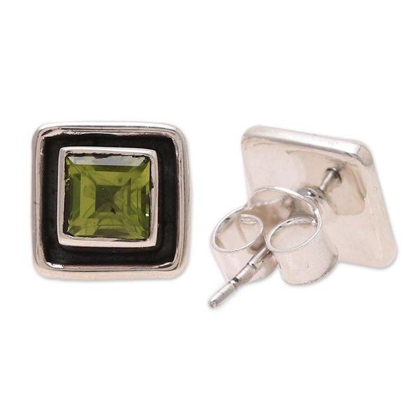 Alternate image for Square Peridot Stud Earrings from India Verdant Frame