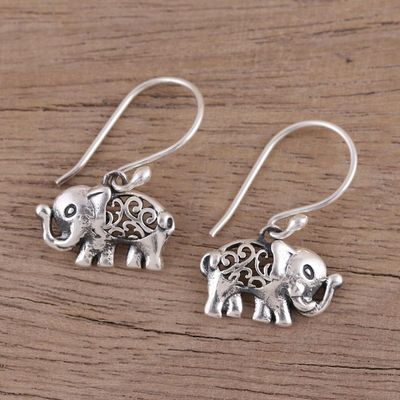 Alternate image for Jali Motif Sterling Silver Elephant Dangle Earrings Elephant Appeal